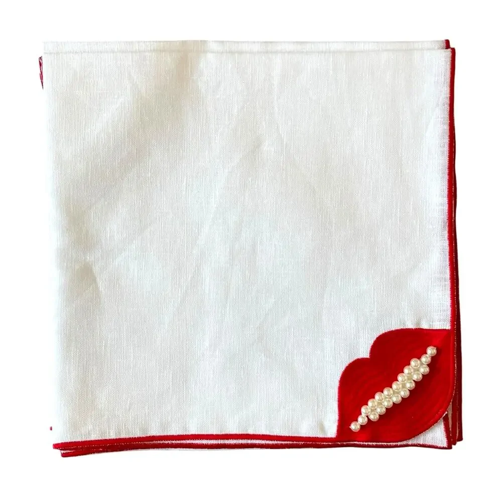 Chefanie RED LIPS Dinner Napkins 20x20 Linen Set of 4 Valentines Day XO New